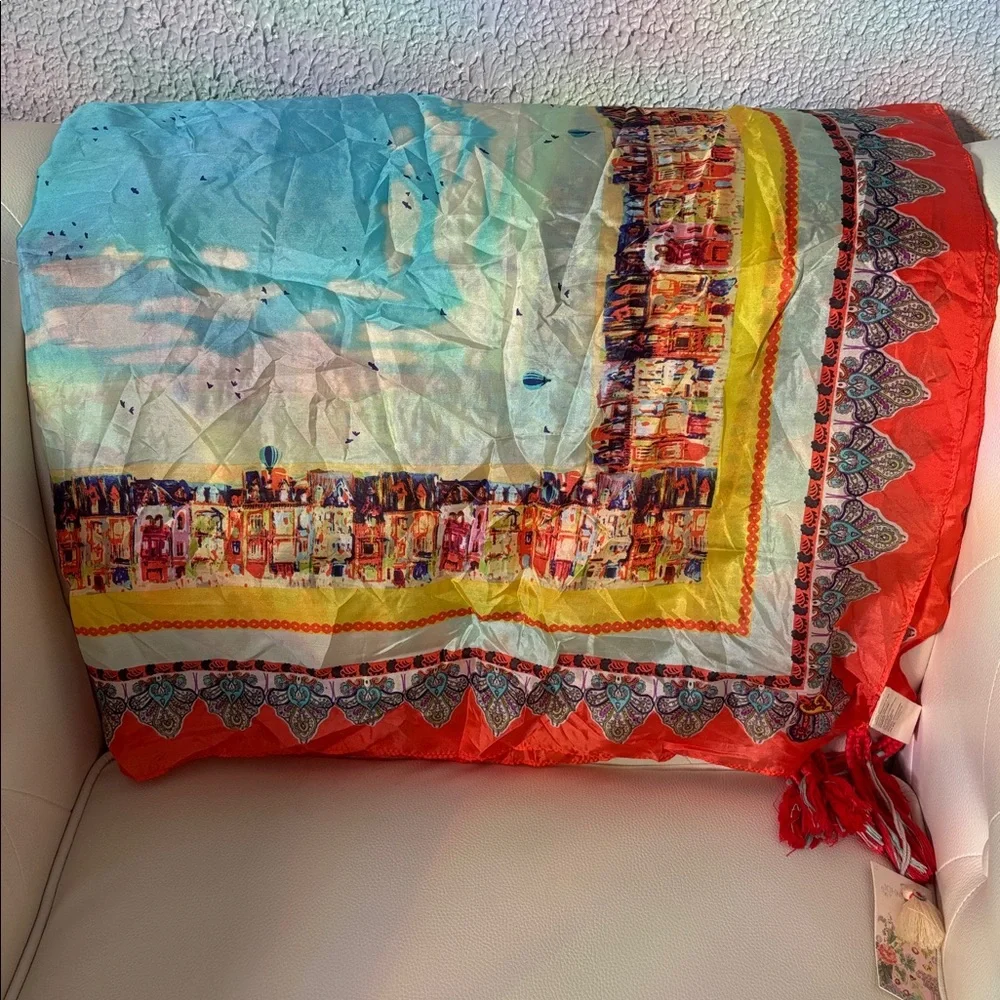 JOHNNY WAS SCARF 💯 SILK Vibrant Floral scarf. Brand New, Measurements: 44" x 44" - Picture 9 of 11